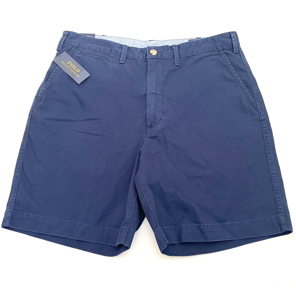 NEW Polo Ralph Lauren Flat Front Chino Shorts Mens 35 Navy Blue 8" Inseam